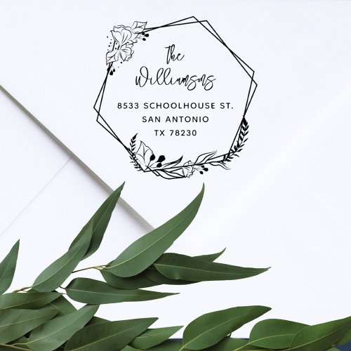 Chic Handwriting Floral Wreath Return Address Self_inking Stamp