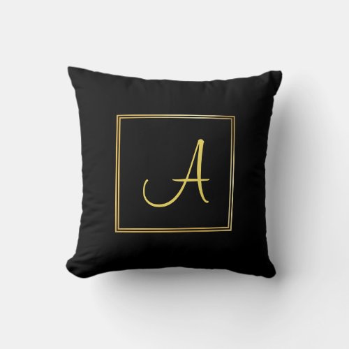 Chic Handwriting Text Letter A Black Gold Monogram Throw Pillow