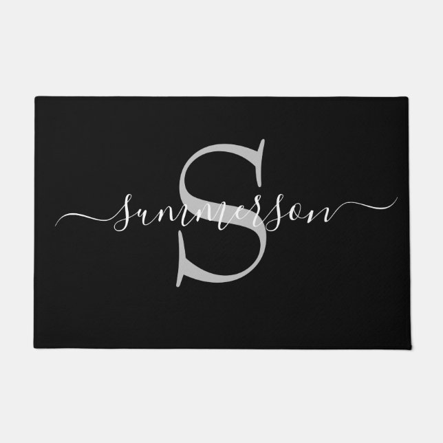 Chic Handwritten Calligraphy Monogram Script Doormat (Front)