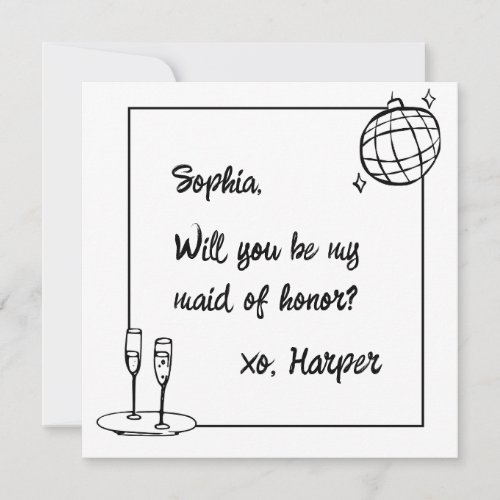 Chic Handwritten Disco Maid of Honor Proposal Card