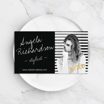 Chic Handwritten Fashion Stylist Actor Model Photo Business Card by 1201am at Zazzle