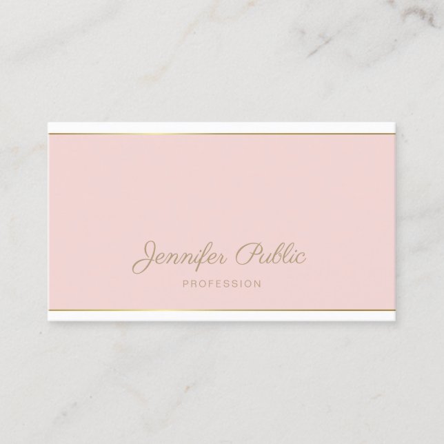 Chic Handwritten Script Blush Pink Gold Template Business Card (Front)