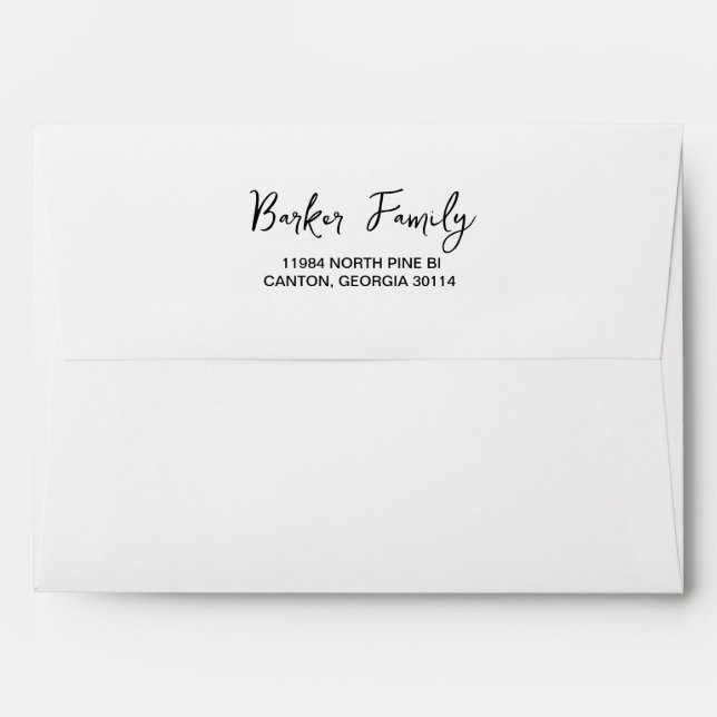 Chic Handwritten Script Left Aligned White Envelope (Back (Top Flap))