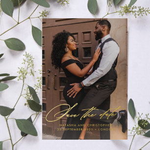 Chic Handwritten Type Photo Save the Date Foil Invitation