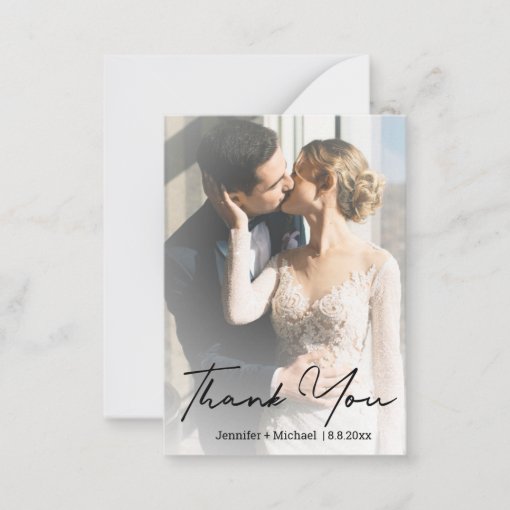 chic handwritten wedding photo thank you note card | Zazzle