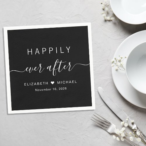 Chic Happily Ever After Black Wedding Napkins
