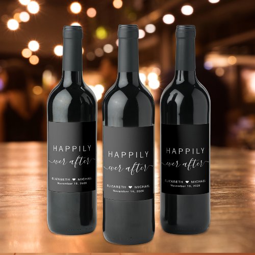 Chic Happily Ever After Black Wedding Wine Label