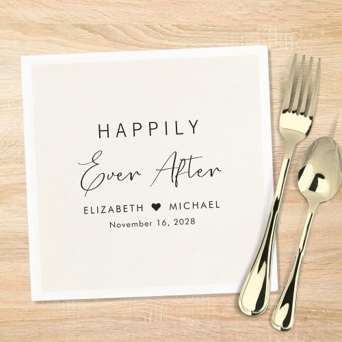 Chic Happily Ever After Cream Wedding Napkins