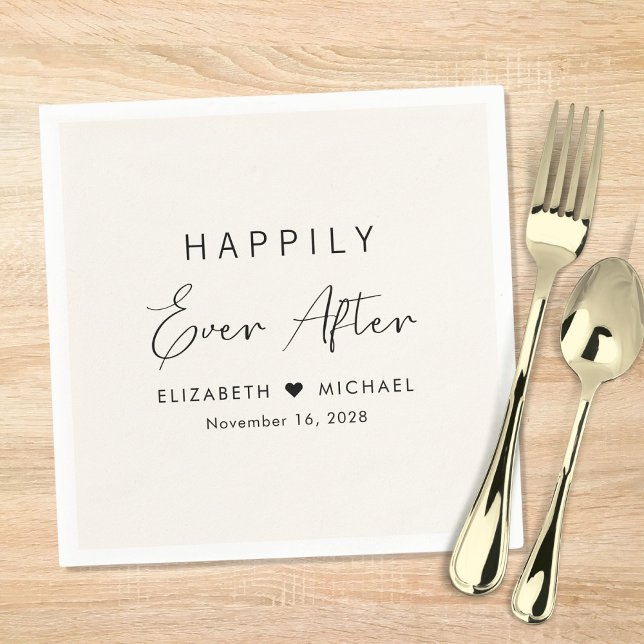 Chic Happily Ever After Cream Wedding Napkins (Creator Uploaded)
