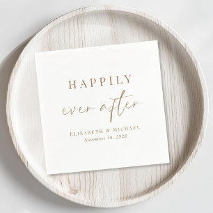 Chic Happily Ever After Gold Script Wedding Napkins