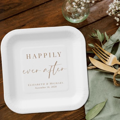 Chic Happily Ever After Gold Script Wedding Paper Plates