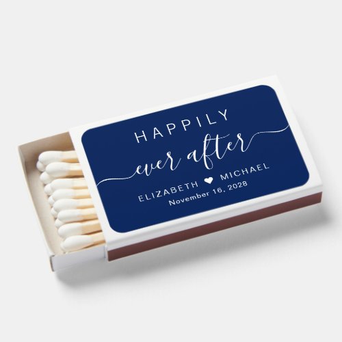 Chic Happily Ever After Navy Wedding Matchboxes