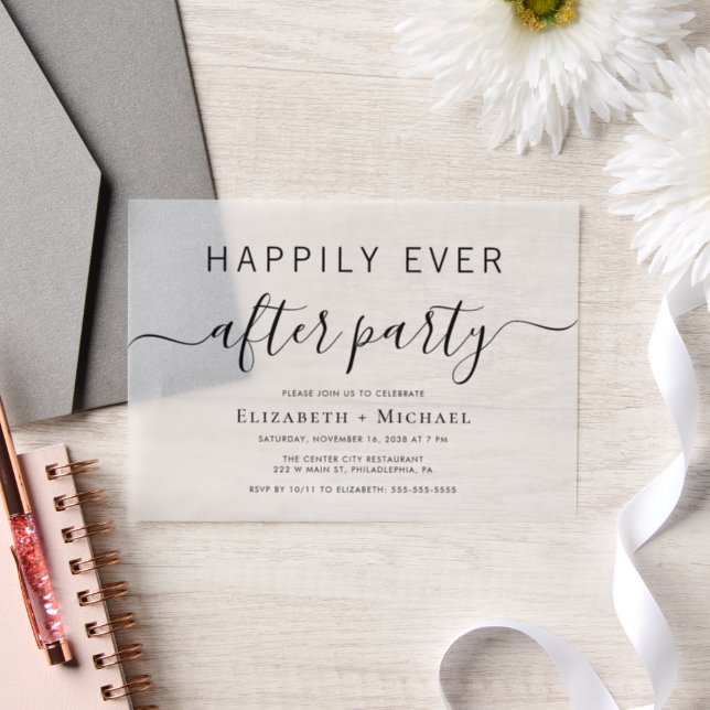 Chic Happily Ever After Party Wedding Reception Vellum Invitations (Wedding)