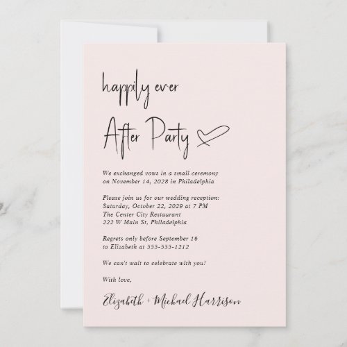 Chic Happily Ever After Pink Wedding Reception Invitation