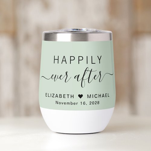 Chic Happily Ever After Sage Green Wedding Thermal Wine Tumbler