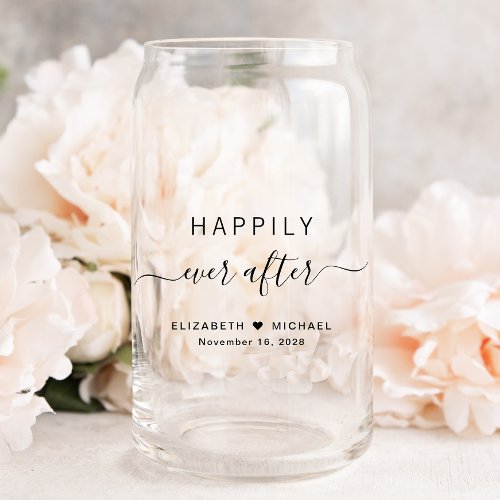 Chic Happily Ever After Wedding Can Glass
