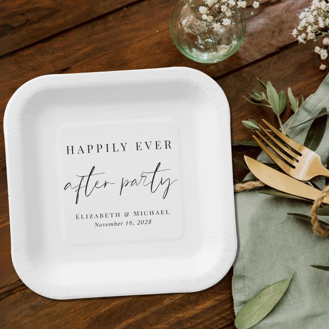 Chic Happily Ever After Wedding Reception Paper Plates (Creator Uploaded)