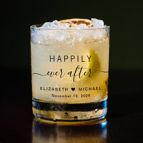 Chic Happily Ever After Wedding Whiskey Glass
