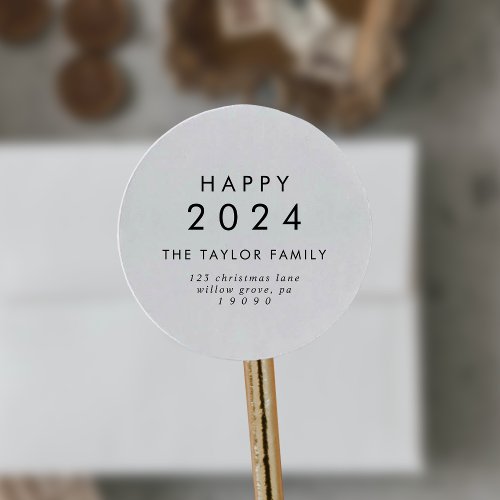 Chic Happy 2023 New Year Return Address Envelope Classic Round Sticker