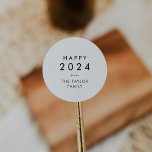 Chic Happy 2024 New Year Holiday Gift Classic Round Sticker<br><div class="desc">These chic happy 2024 new year holiday gift stickers are perfect for a simple holiday present or holiday card. The simple design features classic minimalist black and white typography with a rustic boho feel. Customizable in any color. Keep the design minimal and elegant, as is, or personalize it by adding...</div>