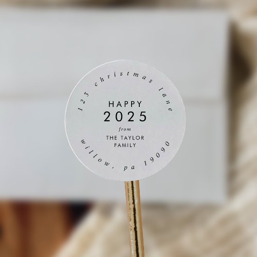 Chic Happy 2025 New Year Circular Return Address Classic Round Sticker