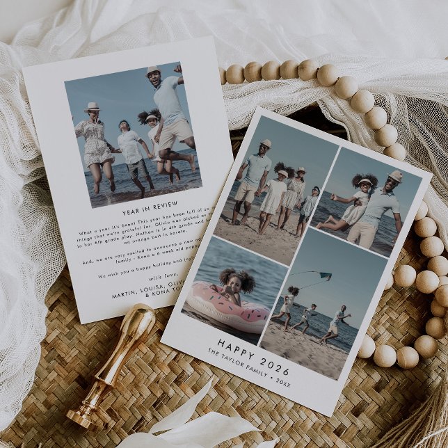 Chic Happy 2026 New Year In Review 5 Photo Holiday Card (Chic Happy 2026 New Year In Review 5 Photo Holiday Card)