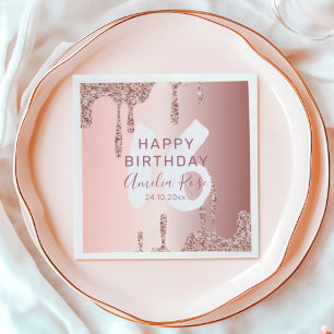 Chic Happy Birthday Rose Gold Glitter Napkins