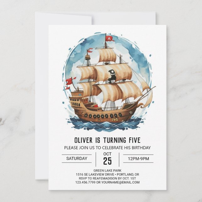 Chic Happy Children Pirate Birthday Invitation (Front)