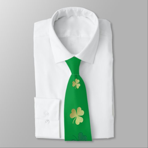 Chic Happy Good Luck Gold Shamrock St Patricks Neck Tie