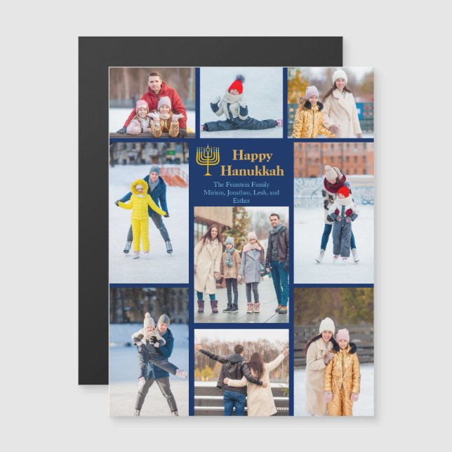 Chic Happy Hanukkah Family Photo Collage Magnet (Front/Back)