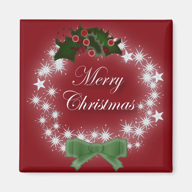 Chic Happy Holiday modern christmas wreath Magnet (Front)