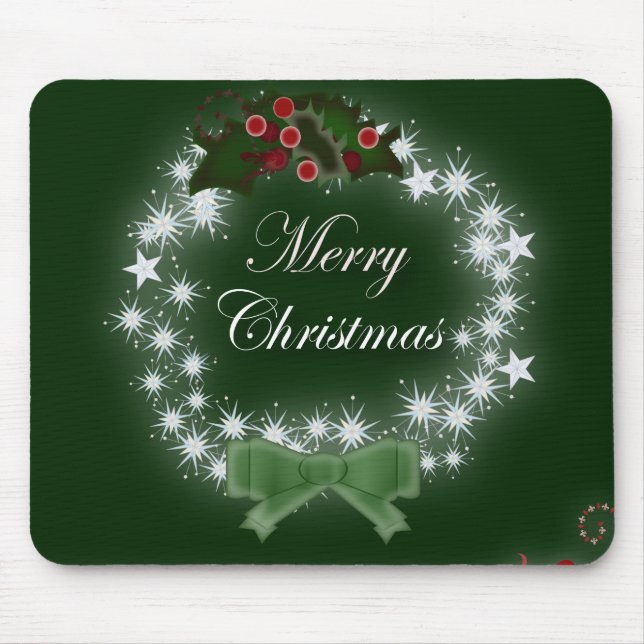 Chic Happy Holiday modern christmas wreath Mouse Pad (Front)
