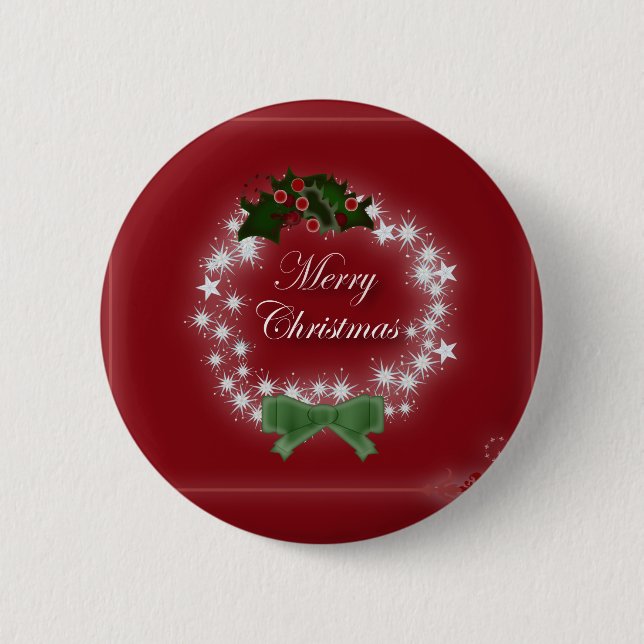 Chic Happy Holiday modern christmas wreath Pinback Button (Front)