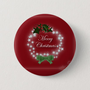 Chic Happy Holiday modern christmas wreath Pinback Button
