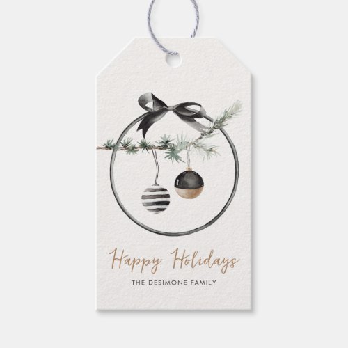 Chic Happy Holidays Black Gold Ornament Christmas Gift Tags
