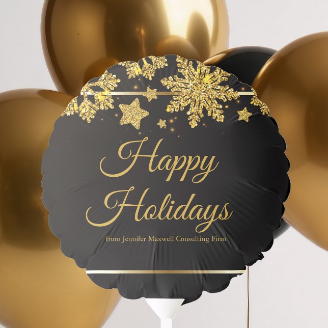 Chic Happy Holidays Black Gold Snowflake Custom Balloon (Creator Uploaded)