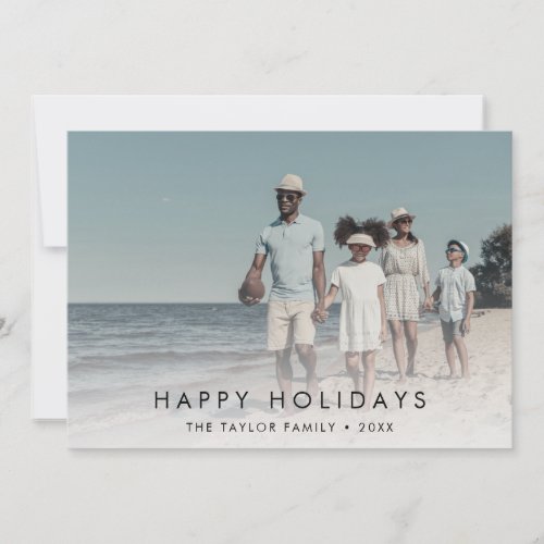 Chic Happy Holidays Year In Review 2 Photo Holiday Card