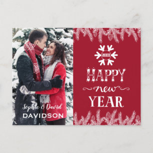 Chic Happy New Year Typography White Pine Photo Invitation Postcard
