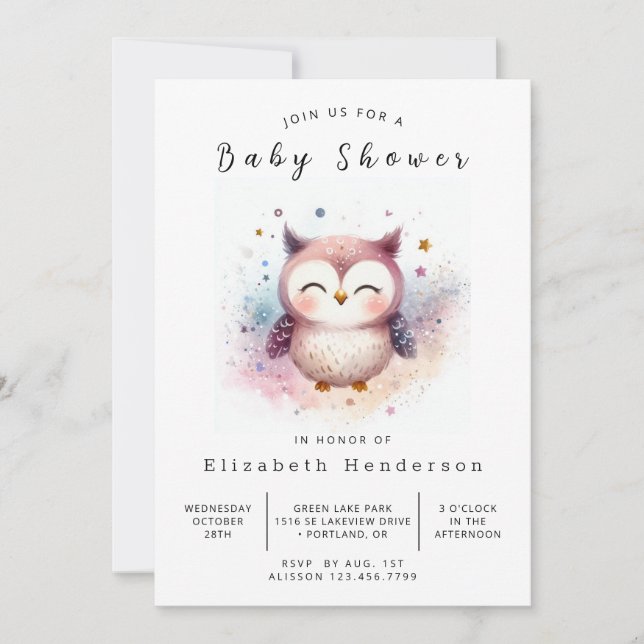 Chic Happy Owl Baby Shower Invitation (Front)