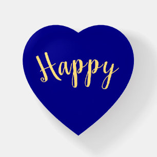 Chic HAPPY Script Deep Royal Blue Background Paperweight