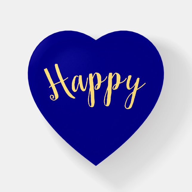 Chic HAPPY Script Deep Royal Blue Background Paperweight (Front)