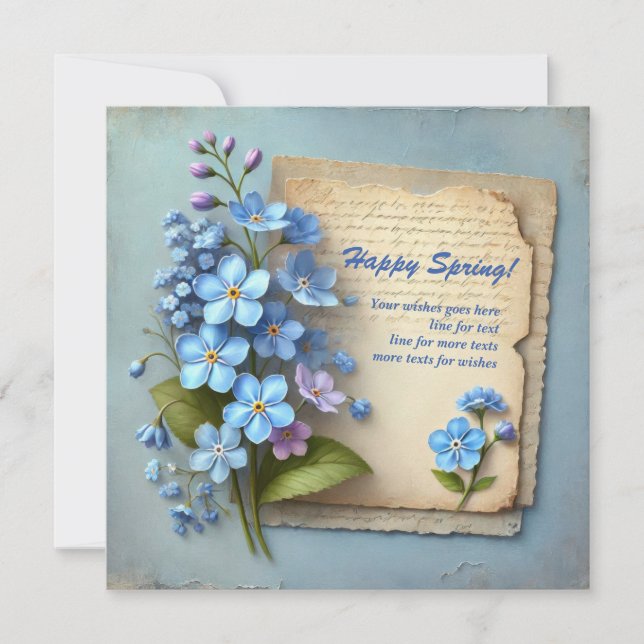 Chic Happy spring with blue forget me not flowers Holiday Card (Front)