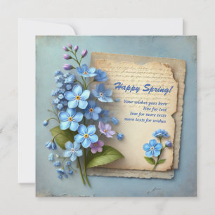 Chic Happy spring with blue forget me not flowers Holiday Card