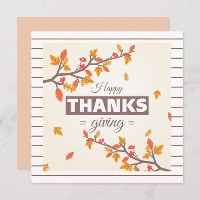 Chic Happy Thanksgiving with Tree and leaves Fall  Invitation (Front/Back)