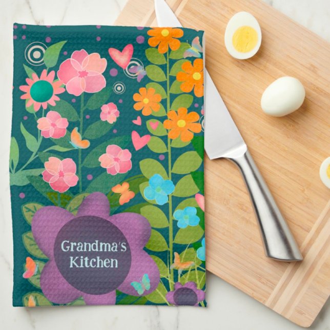 Chic Happy Trendy Purple Floral Custom Stylish  Kitchen Towel (Creator Uploaded)