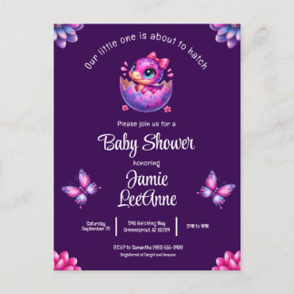 Chic Hatching Soon Purple Dinosaur Baby Shower Postcard