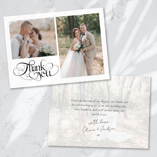 Chic Heart Calligraphy Wedding Thank You Card (Creator Uploaded)