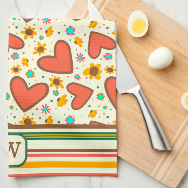 Chic Heart Floral Pattern Monogram Initial   Kitchen Towel (Creator Uploaded)