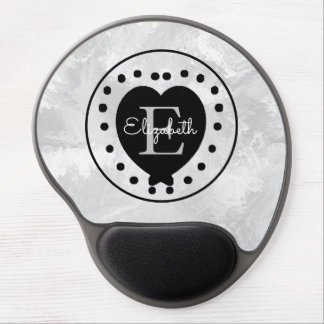 Chic Heart Initial Letter Monogram Black Gray Gel Mouse Pad