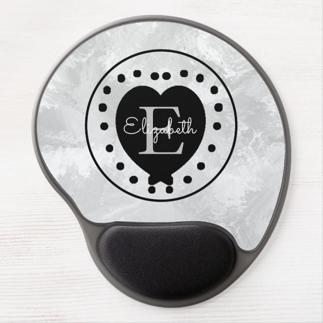 Chic Heart Initial Letter Monogram Black Gray Gel Mouse Pad (Front)
